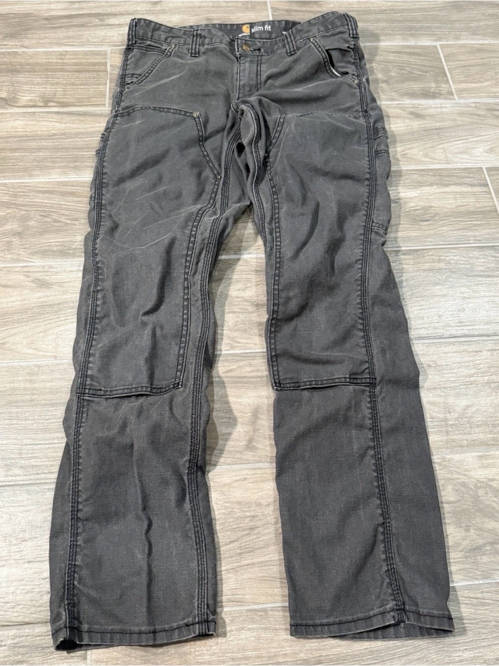 Vintage Carhartt Womens 8 Gray Double Knee Dungaree Canvas Slim Fit Work 100723